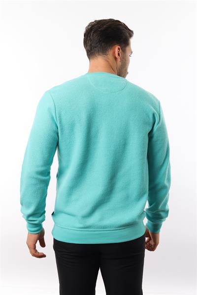 Petek Dokuma Jakarlı Bisiklet Yaka Sweatshirt – Pamuk Viskon Regular Fit Rugatchi Exclusive
