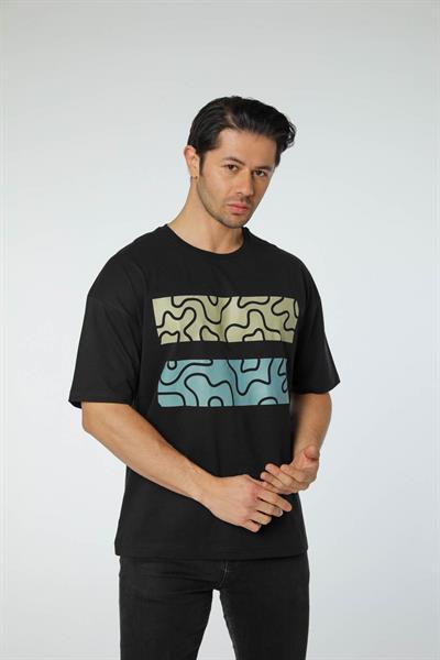 Baskılı Oversize Bisiklet Yaka T-Shirt