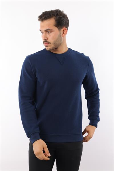 Petek Dokuma Jakarlı Bisiklet Yaka Sweatshirt – Pamuk Viskon Regular Fit Rugatchi Exclusive