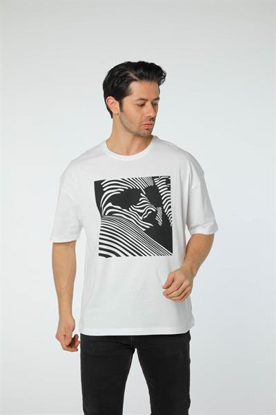 Baskılı Oversize Bisiklet Yaka T-Shirt