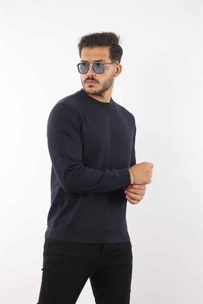 Waffle Dokuma Bisiklet Yaka Battal Sweatshirt