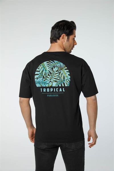 Baskılı Oversize Bisiklet Yaka T-Shirt