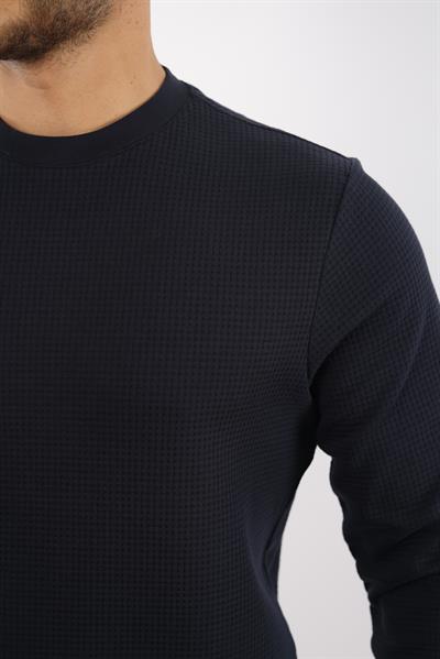 Waffle Dokuma Bisiklet Yaka Battal Sweatshirt