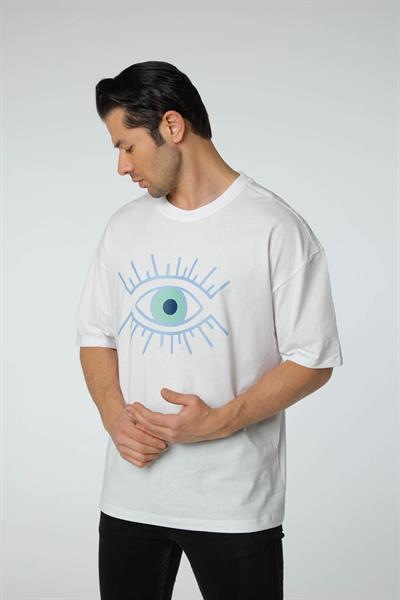 Baskılı Oversize Bisiklet Yaka T-Shirt