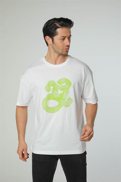 Baskılı Oversize Bisiklet Yaka T-Shirt