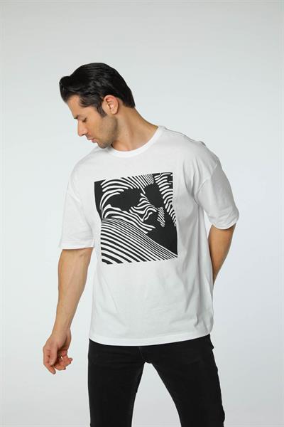 Baskılı Oversize Bisiklet Yaka T-Shirt