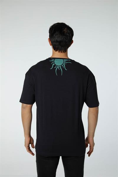 Baskılı Oversize Bisiklet Yaka T-Shirt