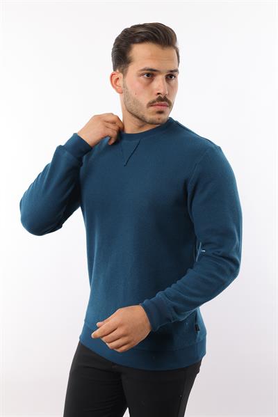 Petek Dokuma Jakarlı Bisiklet Yaka Sweatshirt – Pamuk Viskon Regular Fit Rugatchi Exclusive