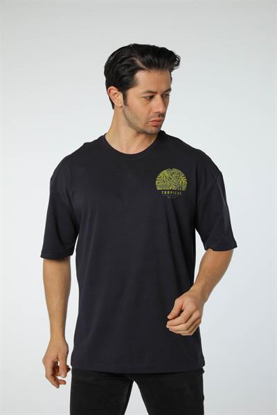 Baskılı Oversize Bisiklet Yaka T-Shirt