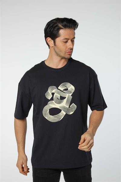 Baskılı Oversize Bisiklet Yaka T-Shirt