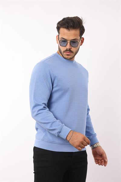 Waffle Dokuma Bisiklet Yaka Battal Sweatshirt