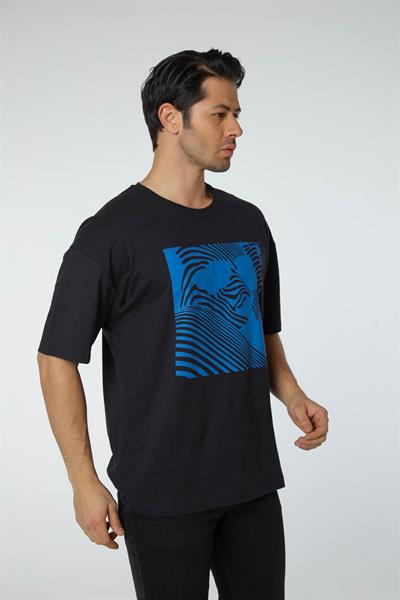 Baskılı Oversize Bisiklet Yaka T-Shirt