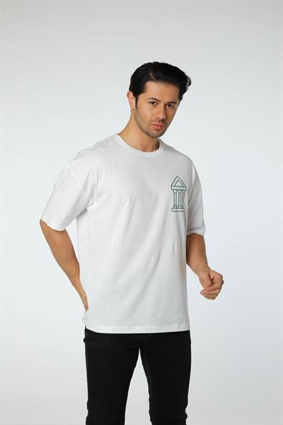 Baskılı Oversize Bisiklet Yaka T-Shirt