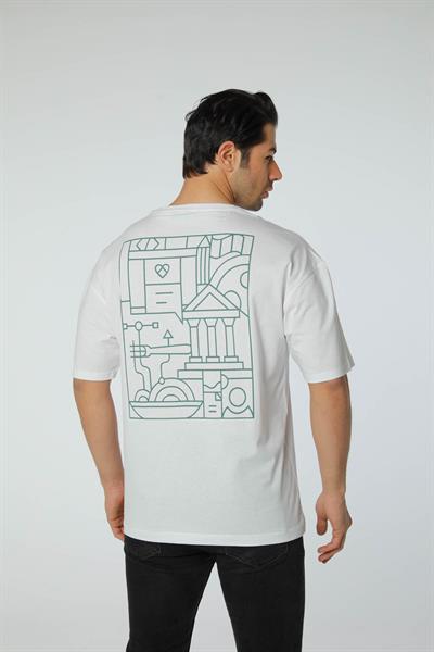 Baskılı Oversize Bisiklet Yaka T-Shirt