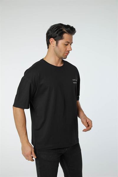 Baskılı Oversize Bisiklet Yaka T-Shirt