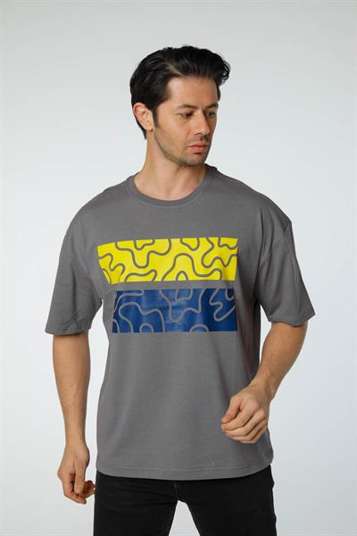 Baskılı Oversize Bisiklet Yaka T-Shirt