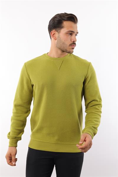 Petek Dokuma Jakarlı Bisiklet Yaka Sweatshirt – Pamuk Viskon Regular Fit Rugatchi Exclusive