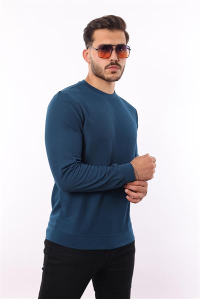 Waffle Dokuma Bisiklet Yaka Sweatshirt – Pamuk Viskon Regular Fit Rugatchi Exclusive