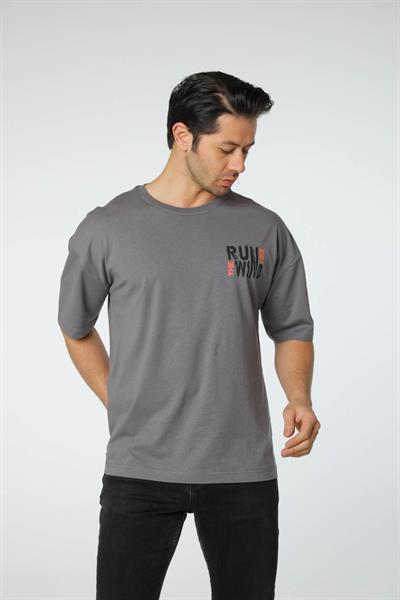 Baskılı Oversize Bisiklet Yaka T-Shirt