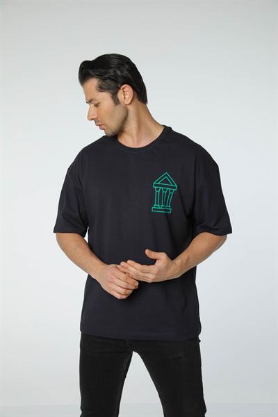 Baskılı Oversize Bisiklet Yaka T-Shirt