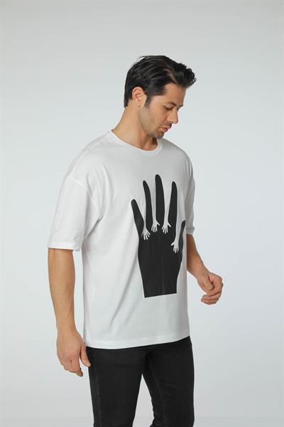 Baskılı Oversize Bisiklet Yaka - T-Shirt