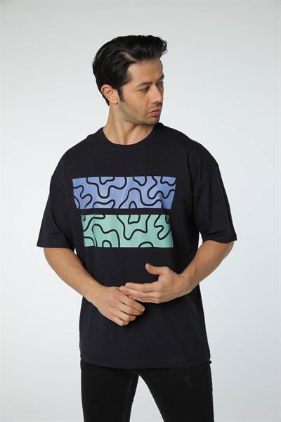 Baskılı Oversize Bisiklet Yaka T-Shirt