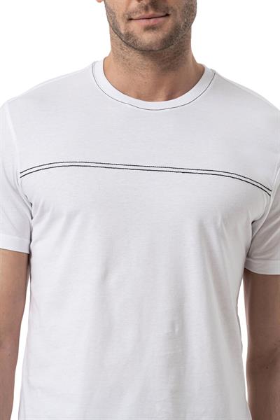 %100 Pamuk Nakışlı Bisiklet Yaka T-Shirt