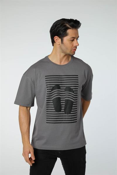 Baskılı Oversize Bisiklet Yaka T-Shirt