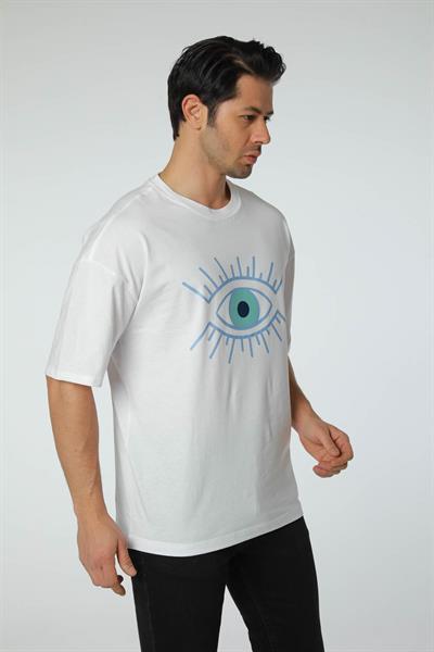 Baskılı Oversize Bisiklet Yaka T-Shirt