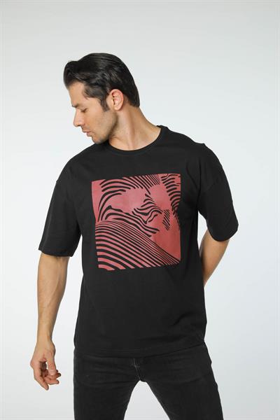 Baskılı Oversize Bisiklet Yaka T-Shirt