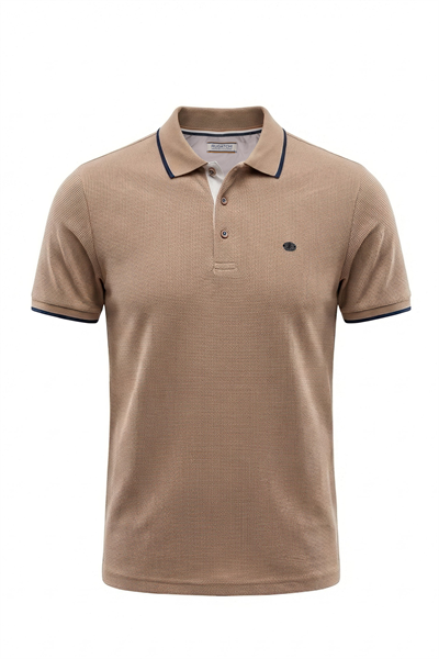 Erkek Waffle Dokulu Kontrast Çizgili Polo