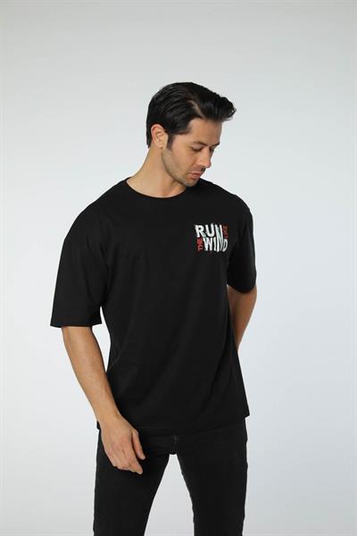 Baskılı Oversize Bisiklet Yaka T-Shirt