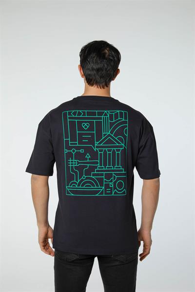 Baskılı Oversize Bisiklet Yaka T-Shirt