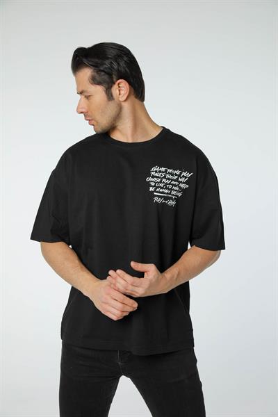 Baskılı Oversize Bisiklet Yaka T-Shirt