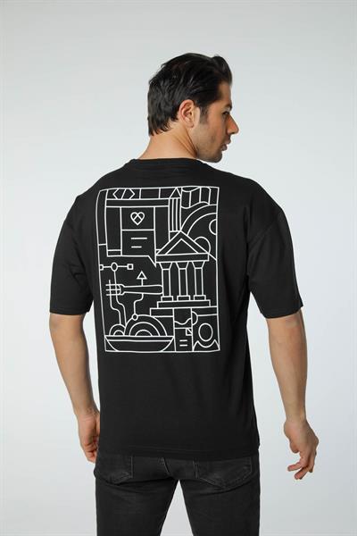 Baskılı Oversize Bisiklet Yaka T-Shirt