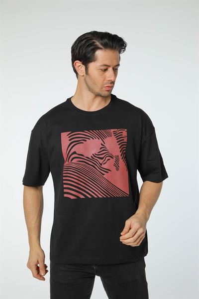 Baskılı Oversize Bisiklet Yaka T-Shirt