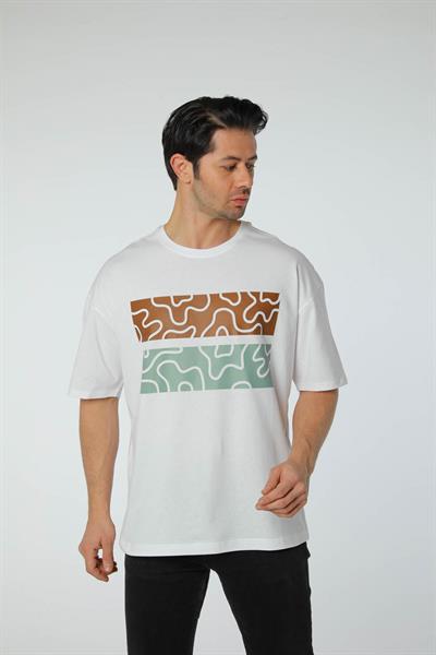 Baskılı Oversize Bisiklet Yaka T-Shirt