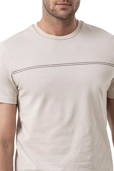 %100 Pamuk Nakışlı Bisiklet Yaka T-Shirt