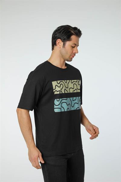 Baskılı Oversize Bisiklet Yaka T-Shirt