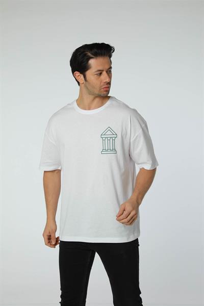 Baskılı Oversize Bisiklet Yaka T-Shirt