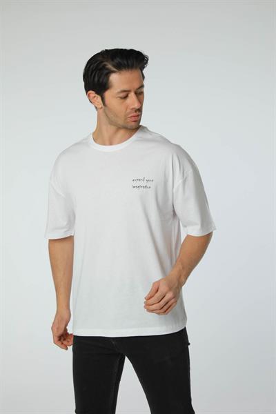 Baskılı Oversize Bisiklet Yaka T-Shirt