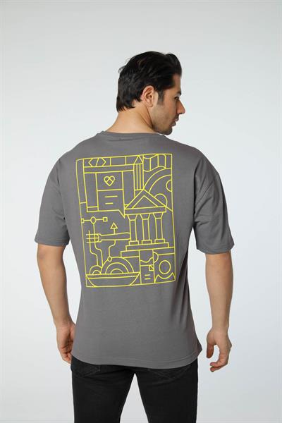 Baskılı Oversize Bisiklet Yaka T-Shirt