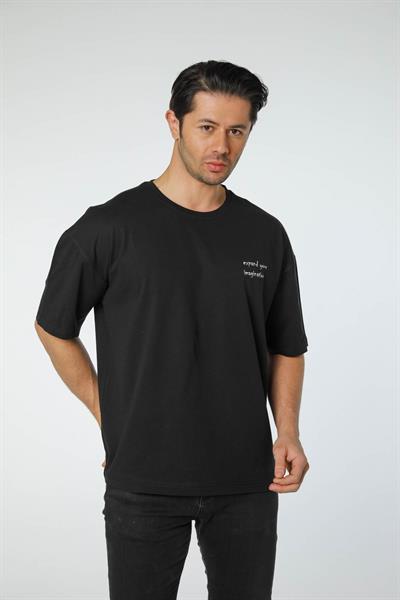 Baskılı Oversize Bisiklet Yaka T-Shirt