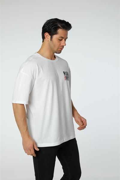 Baskılı Oversize Bisiklet Yaka T-Shirt