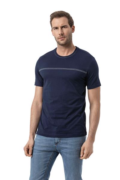 %100 Pamuk Nakışlı Bisiklet Yaka T-Shirt