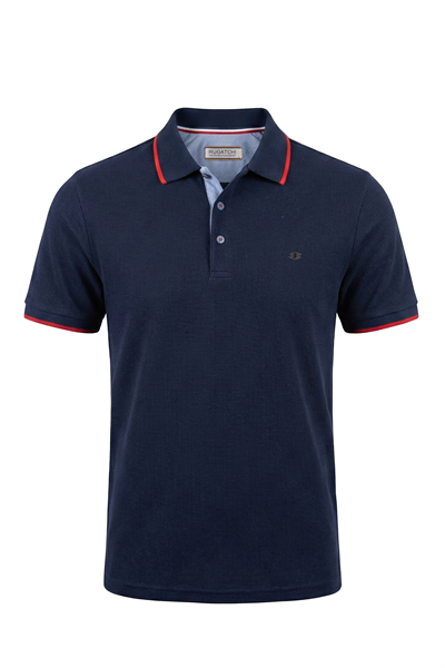 Erkek Waffle Dokulu Kontrast Çizgili Polo