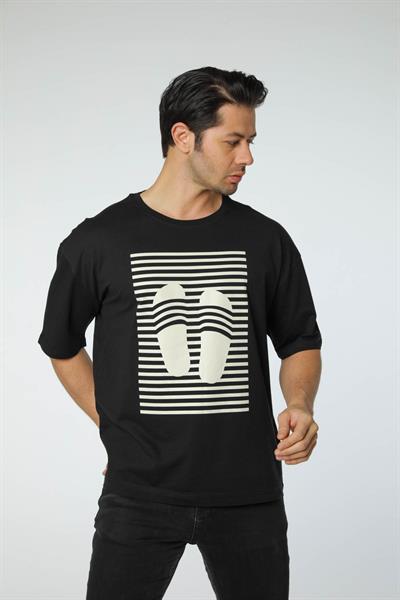 Baskılı Oversize Bisiklet Yaka T-Shirt