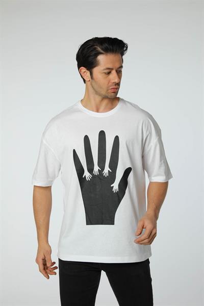 Baskılı Oversize Bisiklet Yaka - T-Shirt