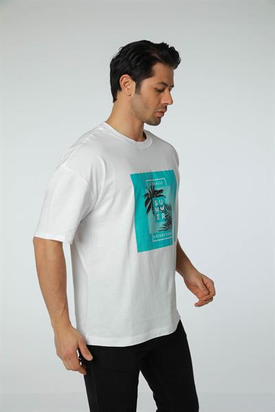 Baskılı Oversize Bisiklet Yaka T-Shirt