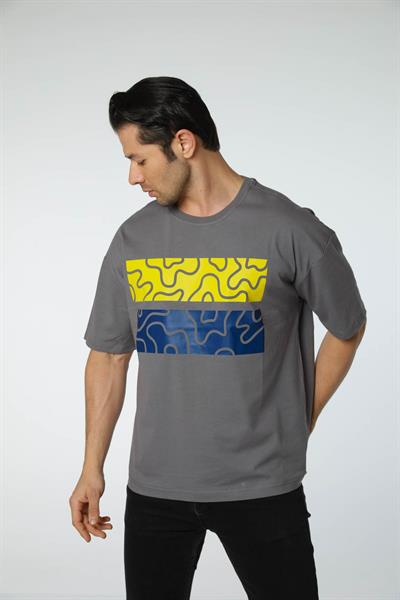 Baskılı Oversize Bisiklet Yaka T-Shirt